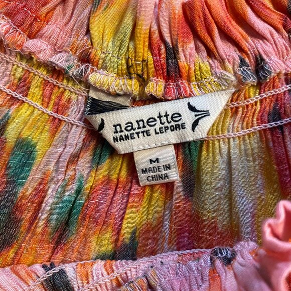 Nanette Lepore Colorful Floral Blouse Ruffle Short Sleeve Medium - Picture 2 of 6